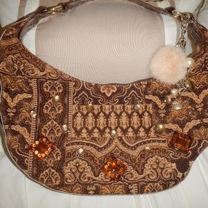 Kathy Van Zeeland Brown/Beige Brocade Hobo Bag